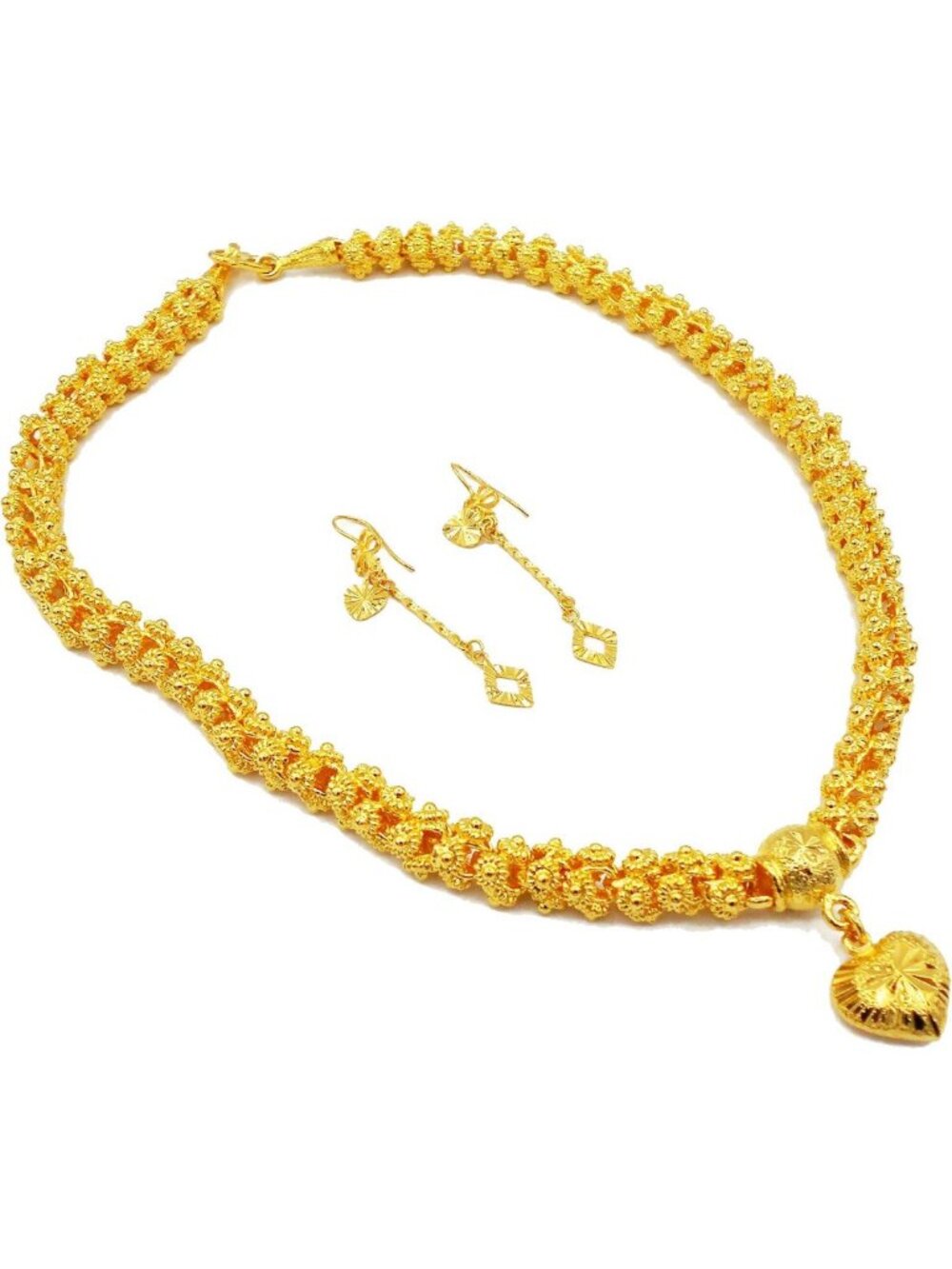 Stunning Heart Flower Pendant Necklace in 22k/24k Yellow Gold GP for Women